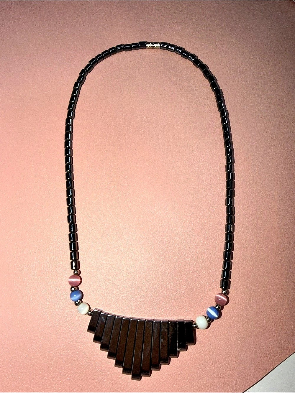 Black & Pink Statement Necklace (Hematite and cats eye)